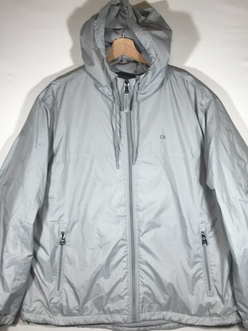 Calvin Klein Men's XXL Gray Full Zip Long Sleeve Hoodie Jacket Bottom Drawstring